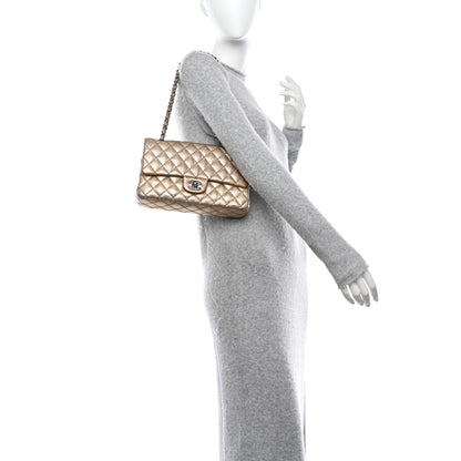 Chanel Metallic Washed Lambskin Quilted Medium Double Flap Dark Gold Black 2 of 17