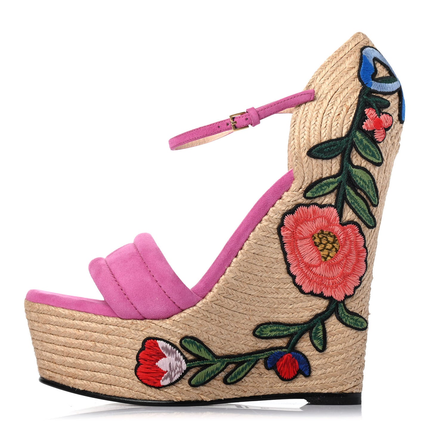 Kid Scamosciato Ophelia Espadrille Platform Wedge Sandals 37 Rododendro