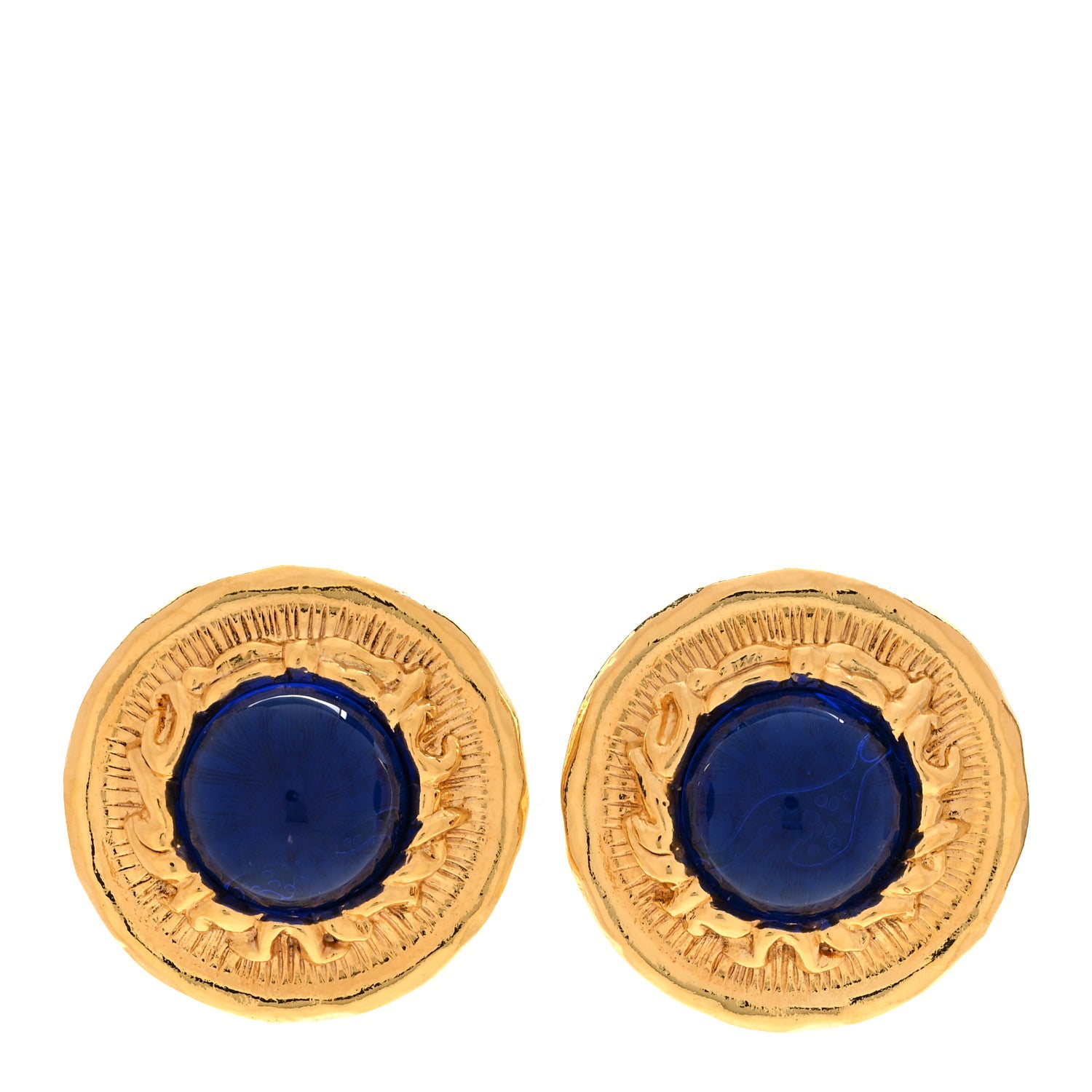 Chanel Poured Glass Gripoix Clip On Earrings Gold Blue 1 of 5