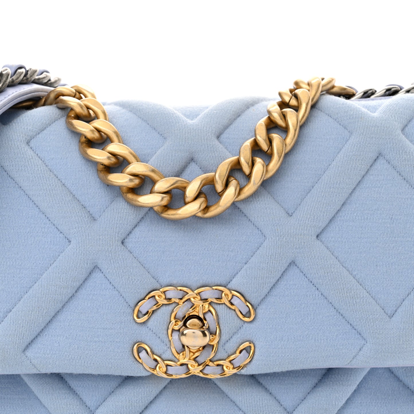 Jersey Lambskin Quilted Medium Chanel 19 Flap Light Blue