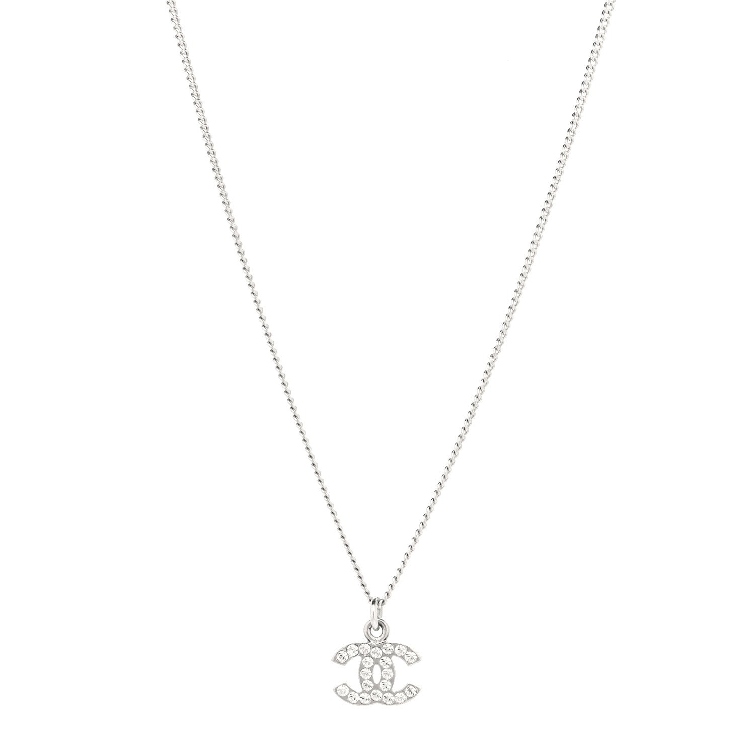 Chanel Crystal CC Pendant Necklace Silver 1 of 5