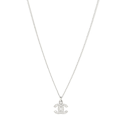 Chanel Crystal CC Pendant Necklace Silver 1 of 5