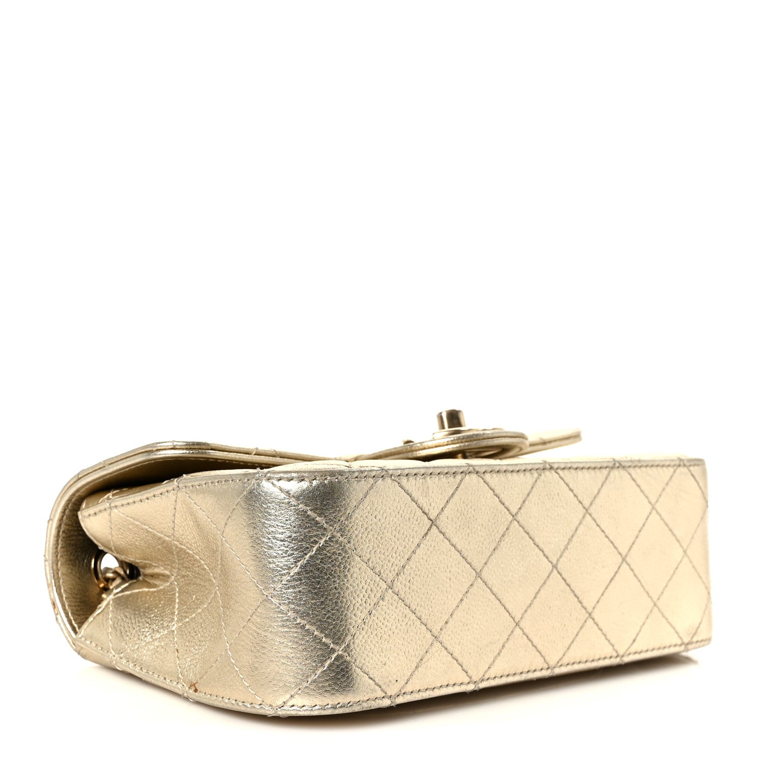 Chanel Metallic Caviar Quilted Mini Rectangular CC Slide Flap