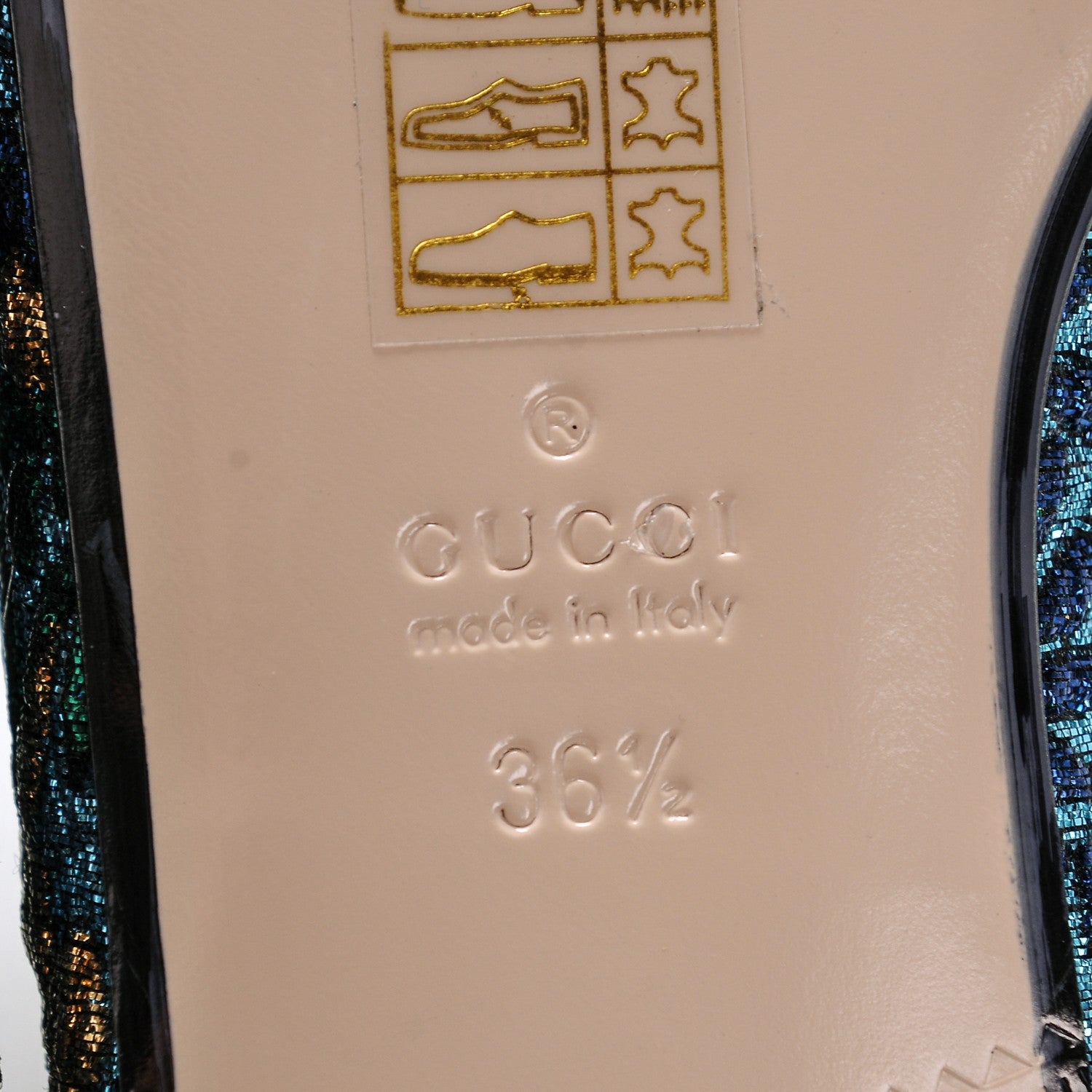 Gucci Iridescent Brocade Womens Princetown Slippers 36.5 Azure Multicolor Oro 8 of 8