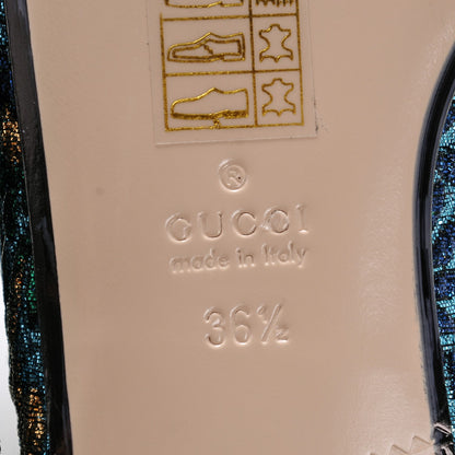 Gucci Iridescent Brocade Womens Princetown Slippers 36.5 Azure Multicolor Oro 8 of 8
