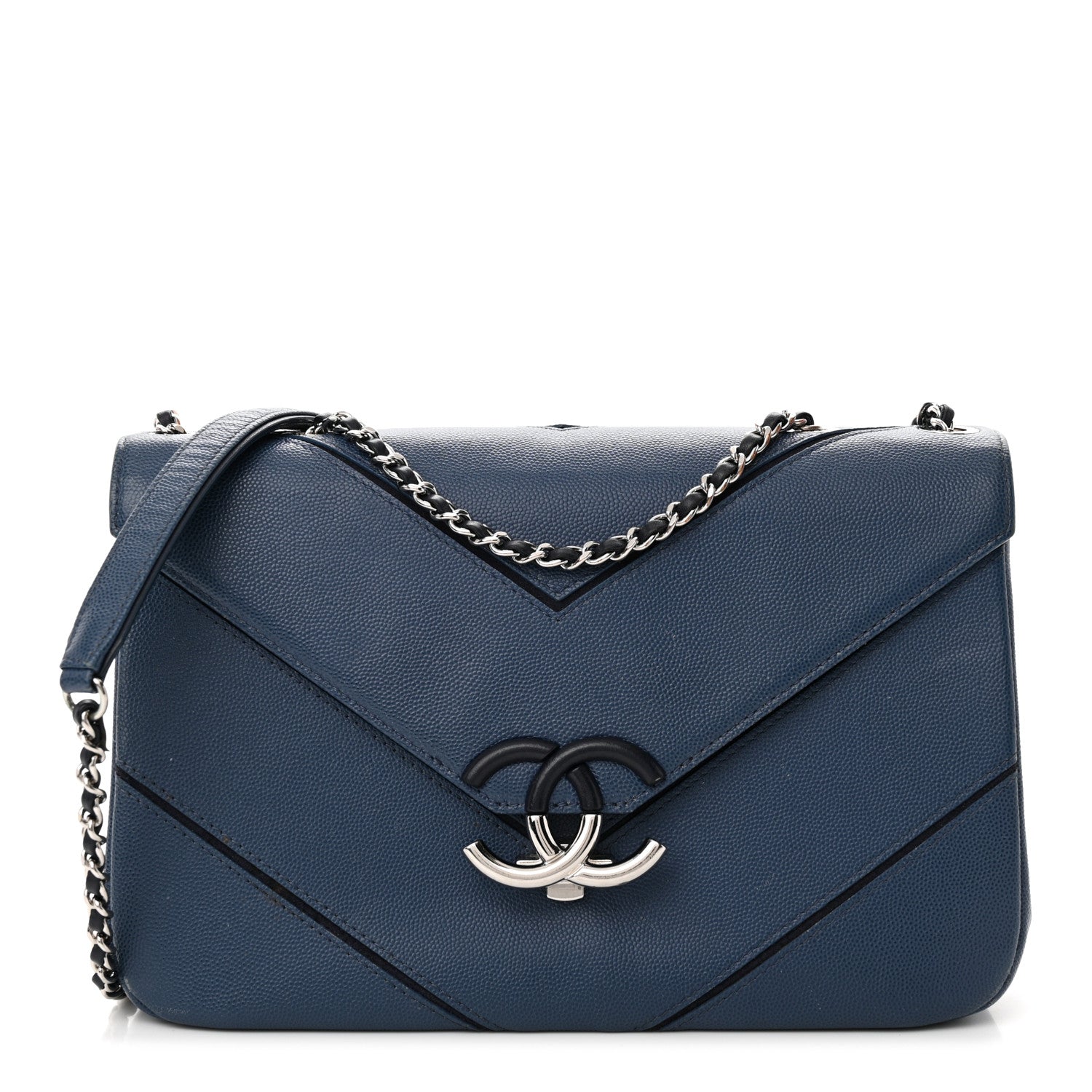 Chanel Caviar Macro Chevron Single Flap Blue 1 of 18