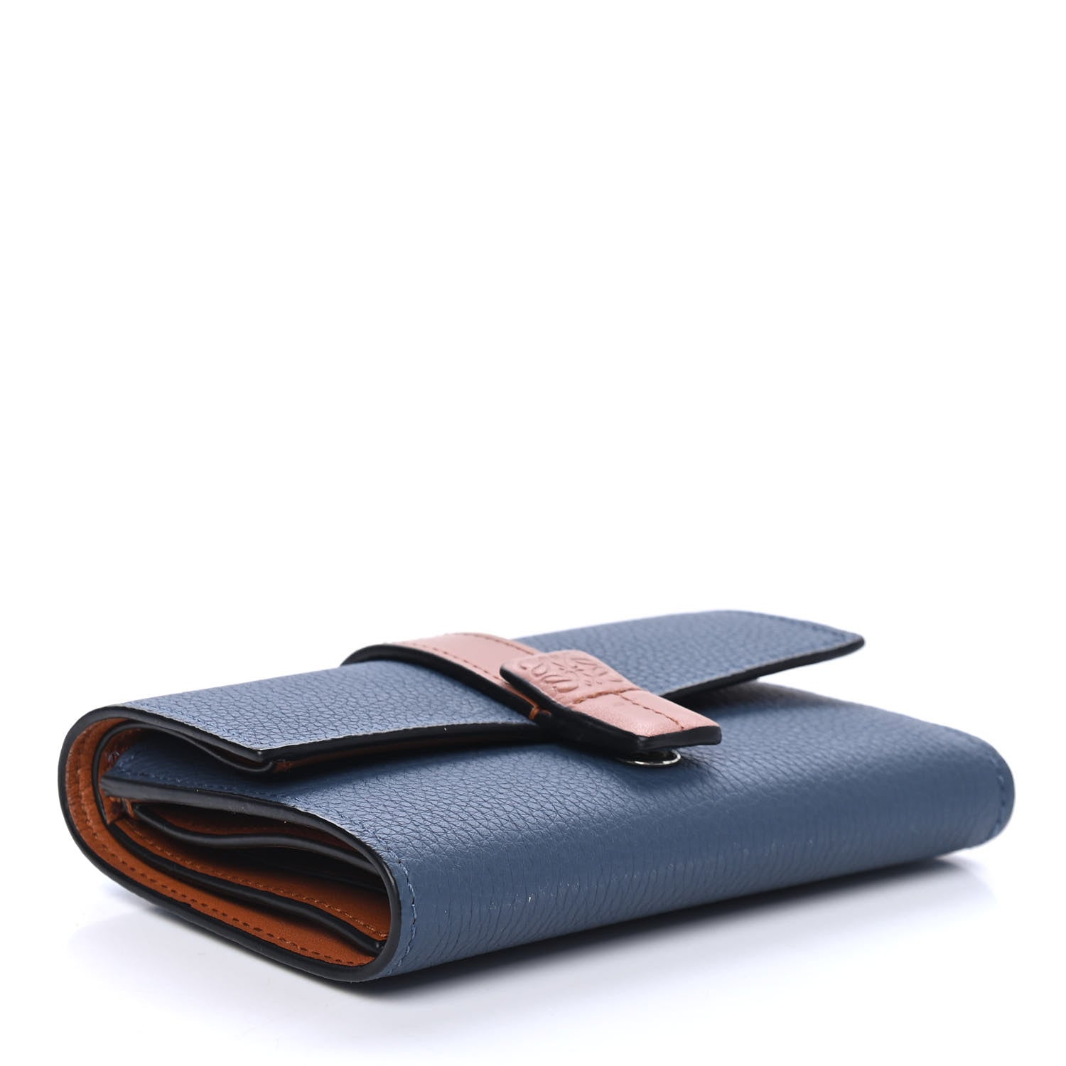 Loewe Grained Calfskin Small Vertical Wallet Steel Blue Tan 3 of 4