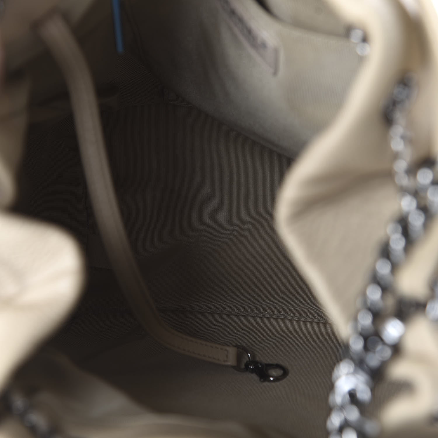 Chanel Deerskin Chevron Large CC Chain Bucket Drawstring Bag Beige 5 of 11