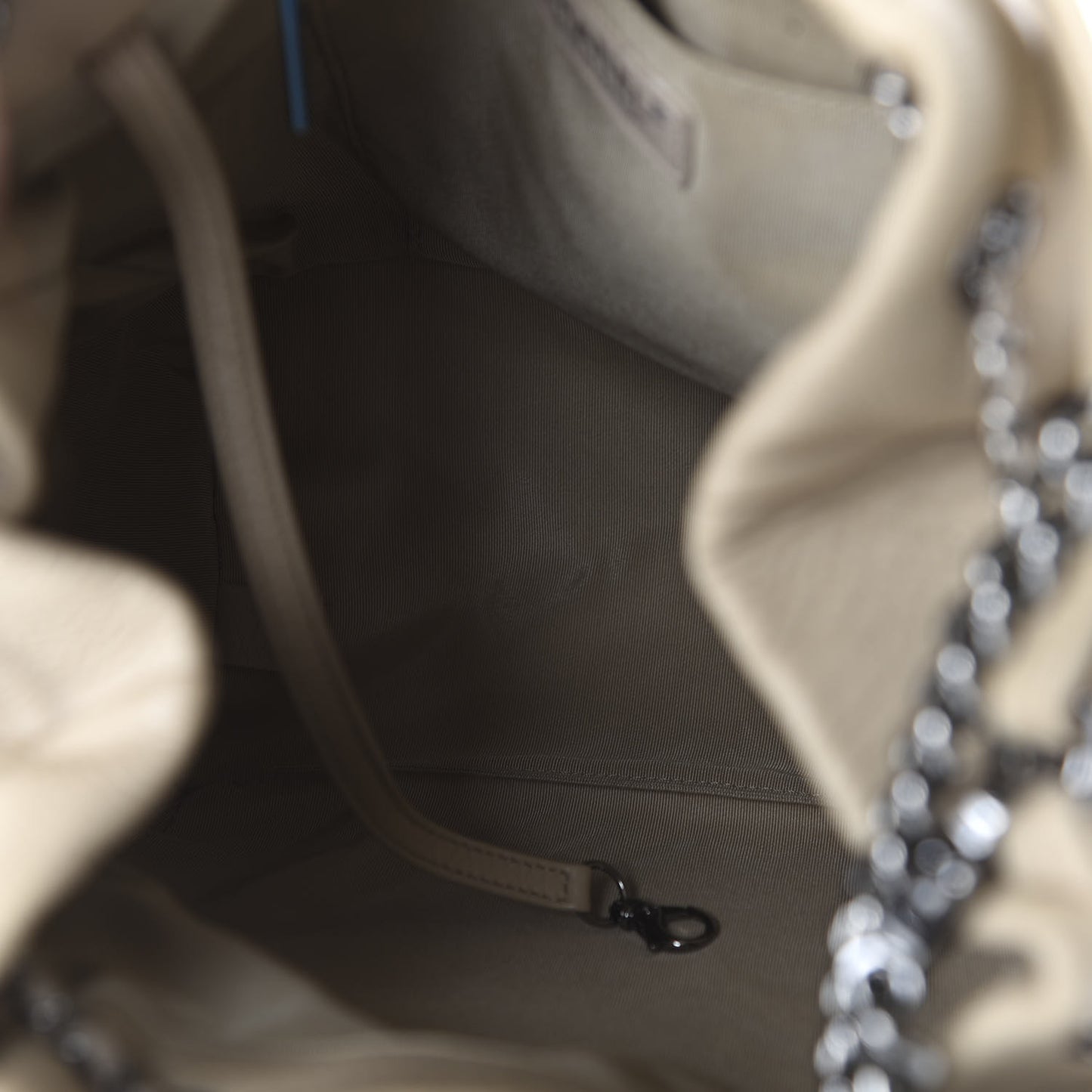Deerskin Chevron Large CC Chain Bucket Drawstring Bag Beige