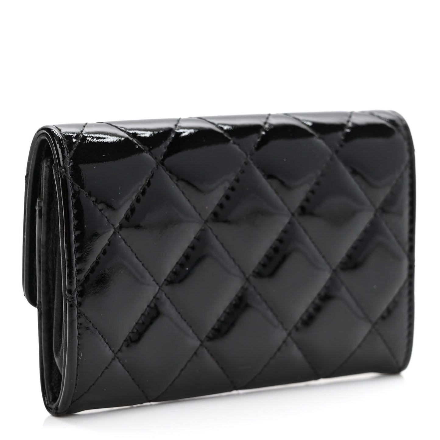 Patent Quilted Flap Card Holder So Black