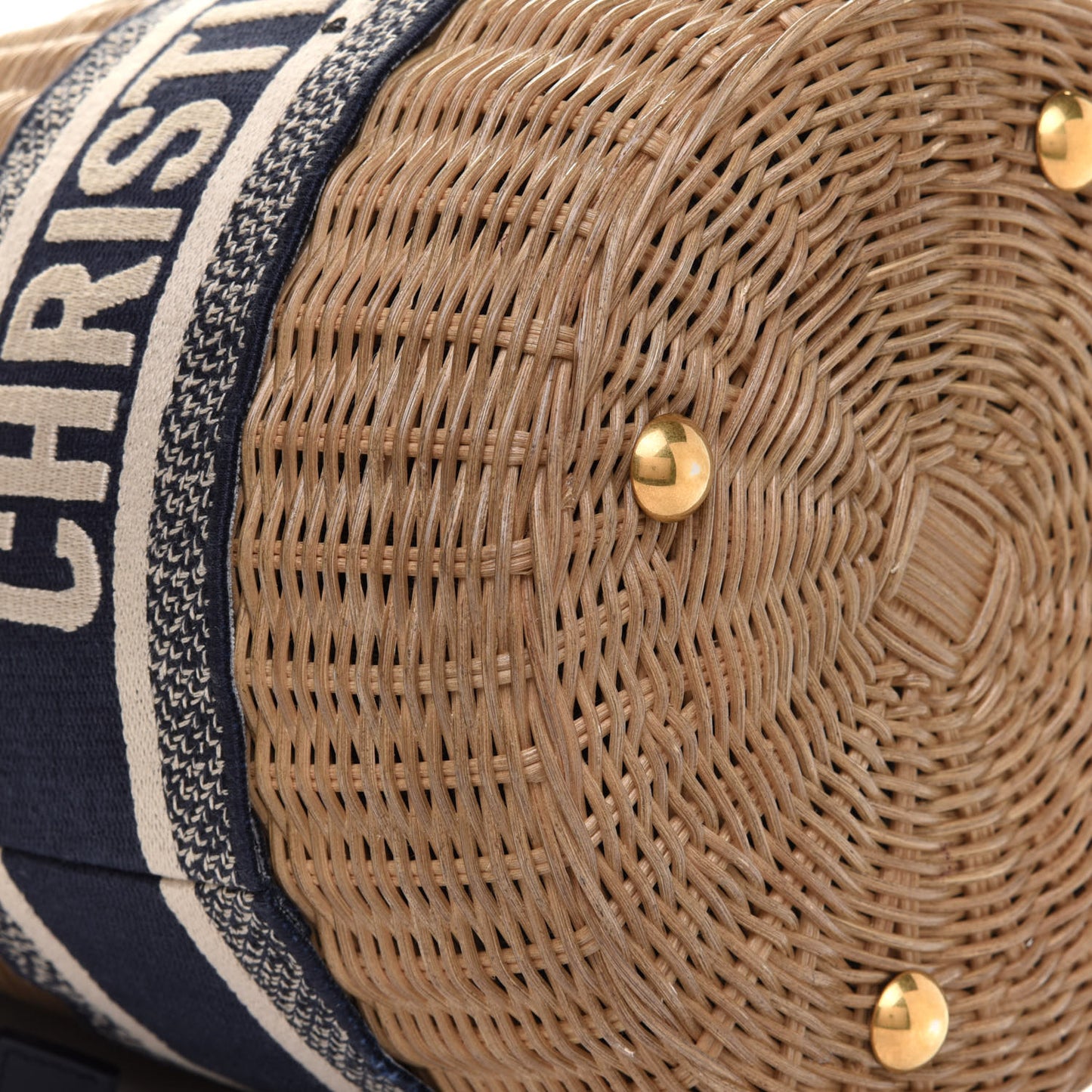 Wicker Oblique Drawstring Bucket Bag Blue