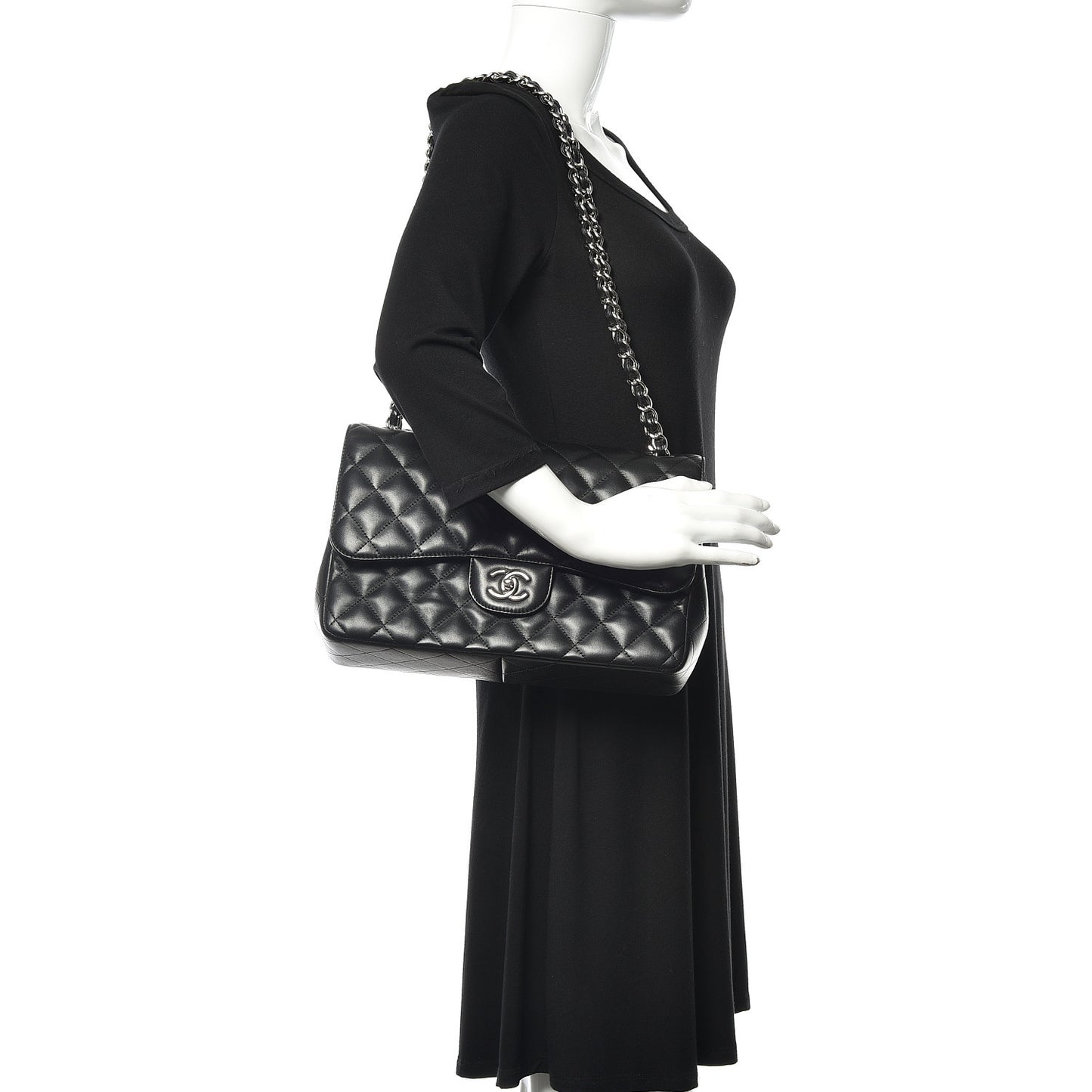 Lambskin Quilted Jumbo Double Flap Black