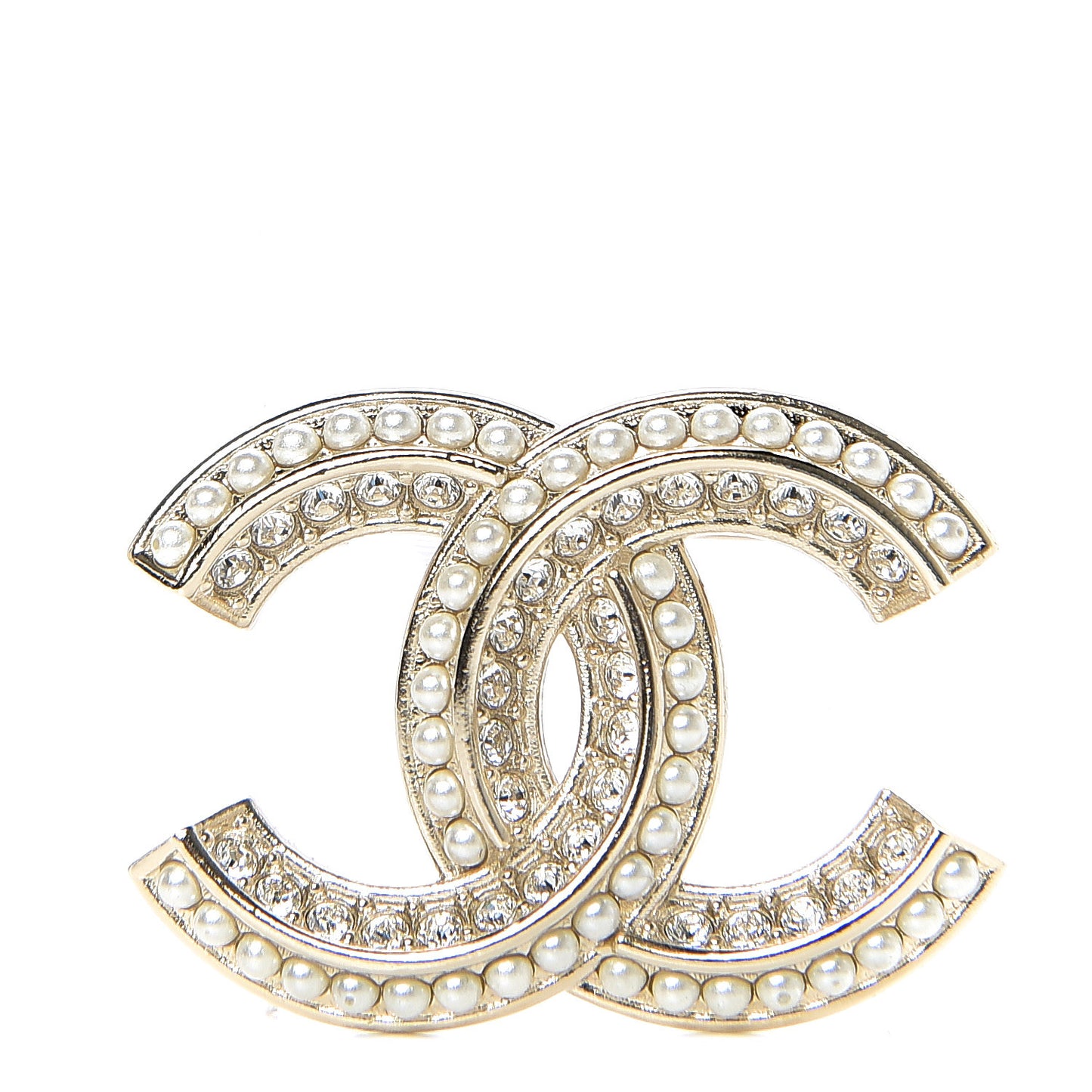 Crystal Pearl Chain Mania CC Brooch Gold