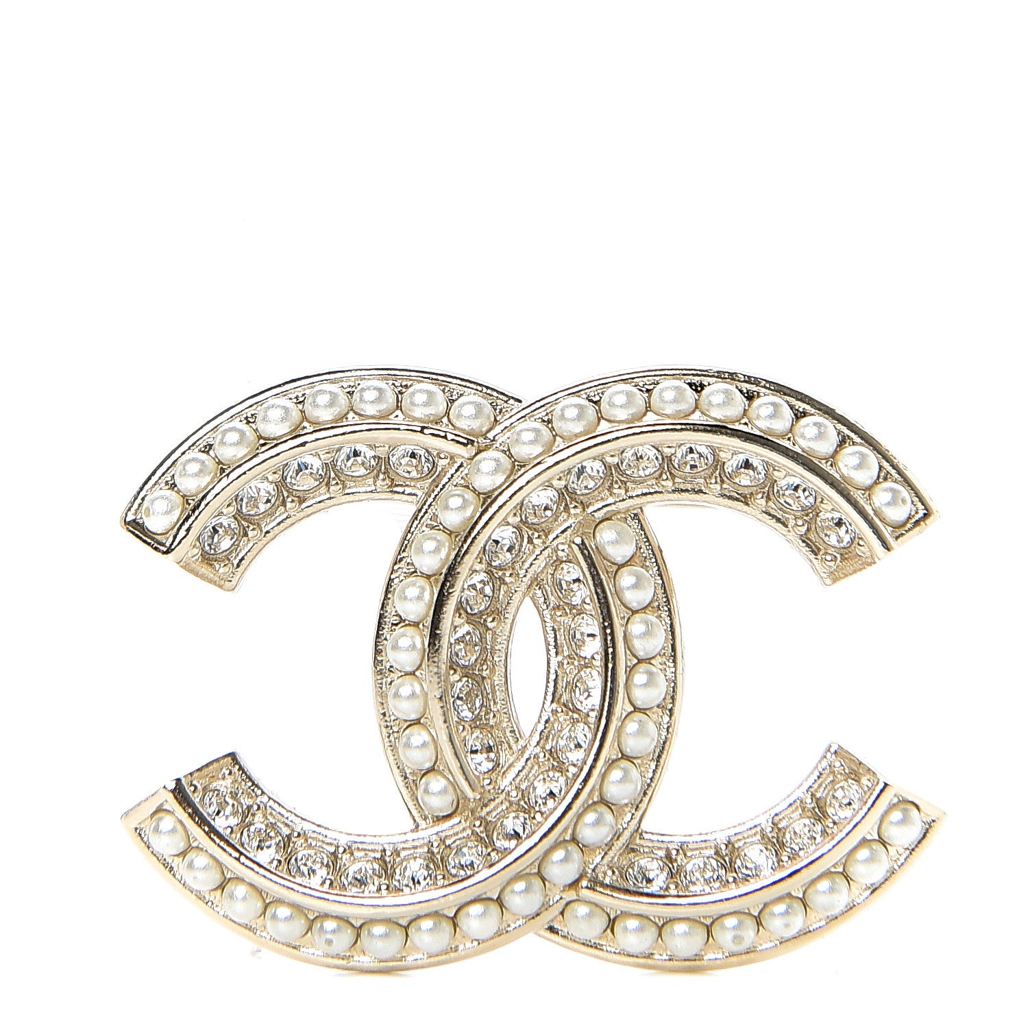 Chanel Crystal Pearl Chain Mania CC Brooch Gold 1 of 3