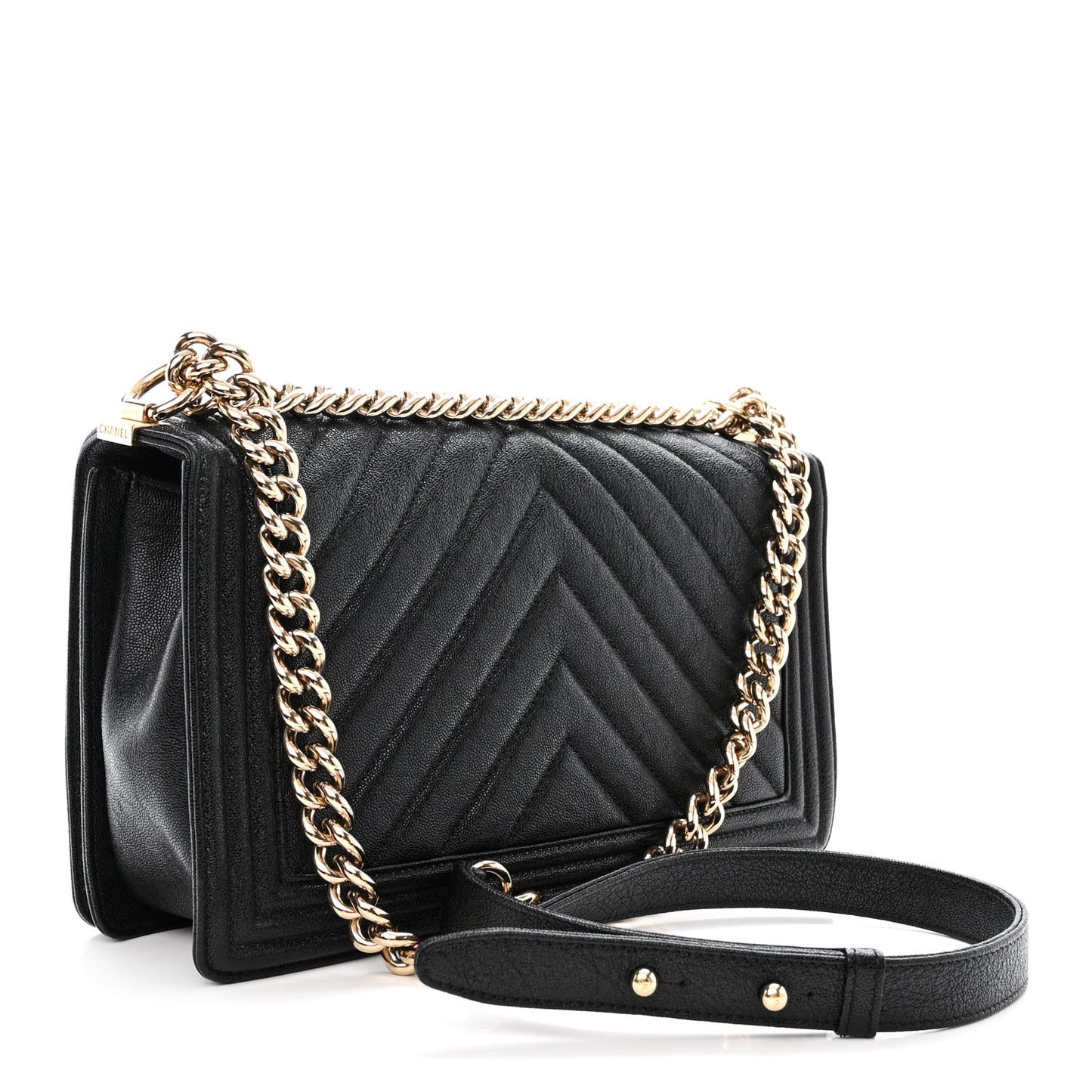 Caviar Chevron Quilted New Medium Boy Flap Black