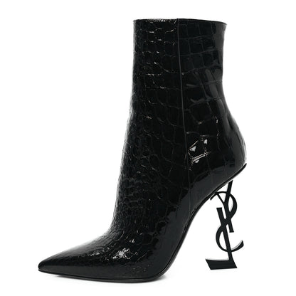 Saint Laurent Alligator Embossed Patent Calfskin Opyum 110 Ankle Boots 38 Black 1 of 8