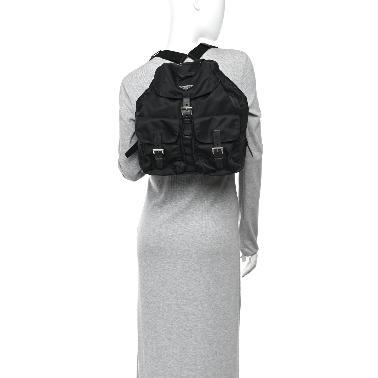 Prada Tessuto Nylon Saffiano Medium Backpack Black 2 of 10