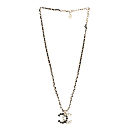 Chanel Pearl Crystal Lambskin Chain CC Short Necklace Black Gold 3 of 8