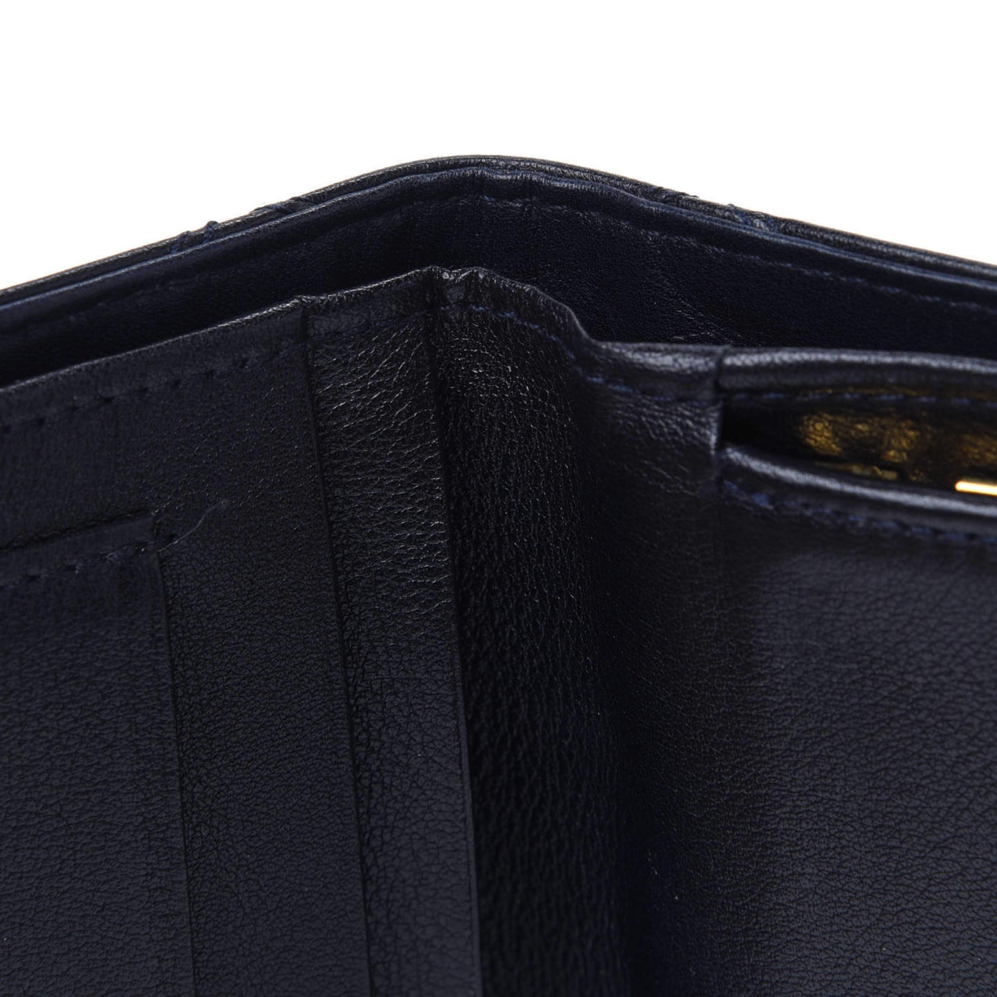 Lambskin Diamond Stitched Compact French Wallet Navy