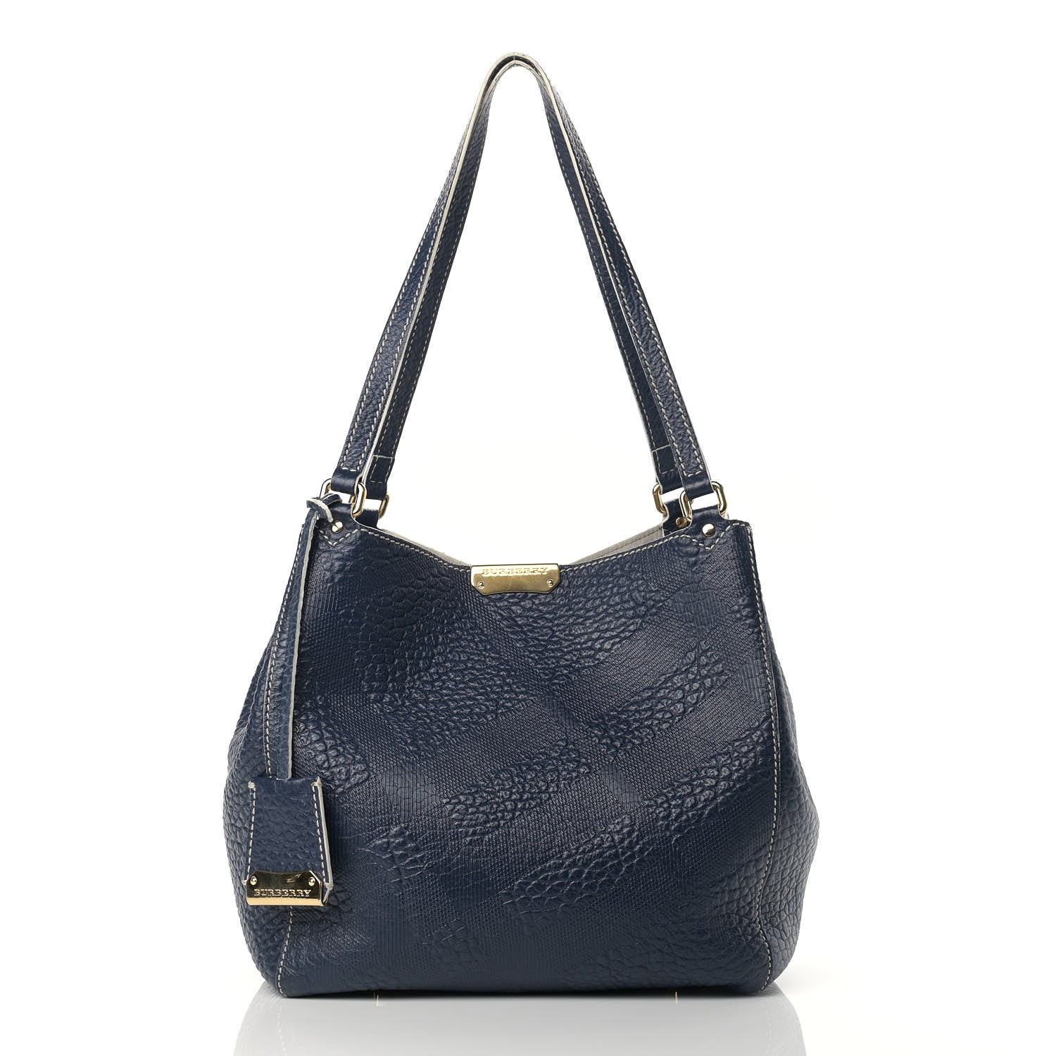 Burberry Signature Grain Calfskin Check Embossed Small Canterbury Tote Blue Carbon 2 of 17