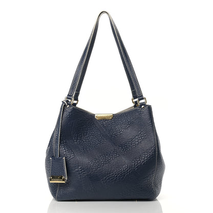 Burberry Signature Grain Calfskin Check Embossed Small Canterbury Tote Blue Carbon 2 of 17