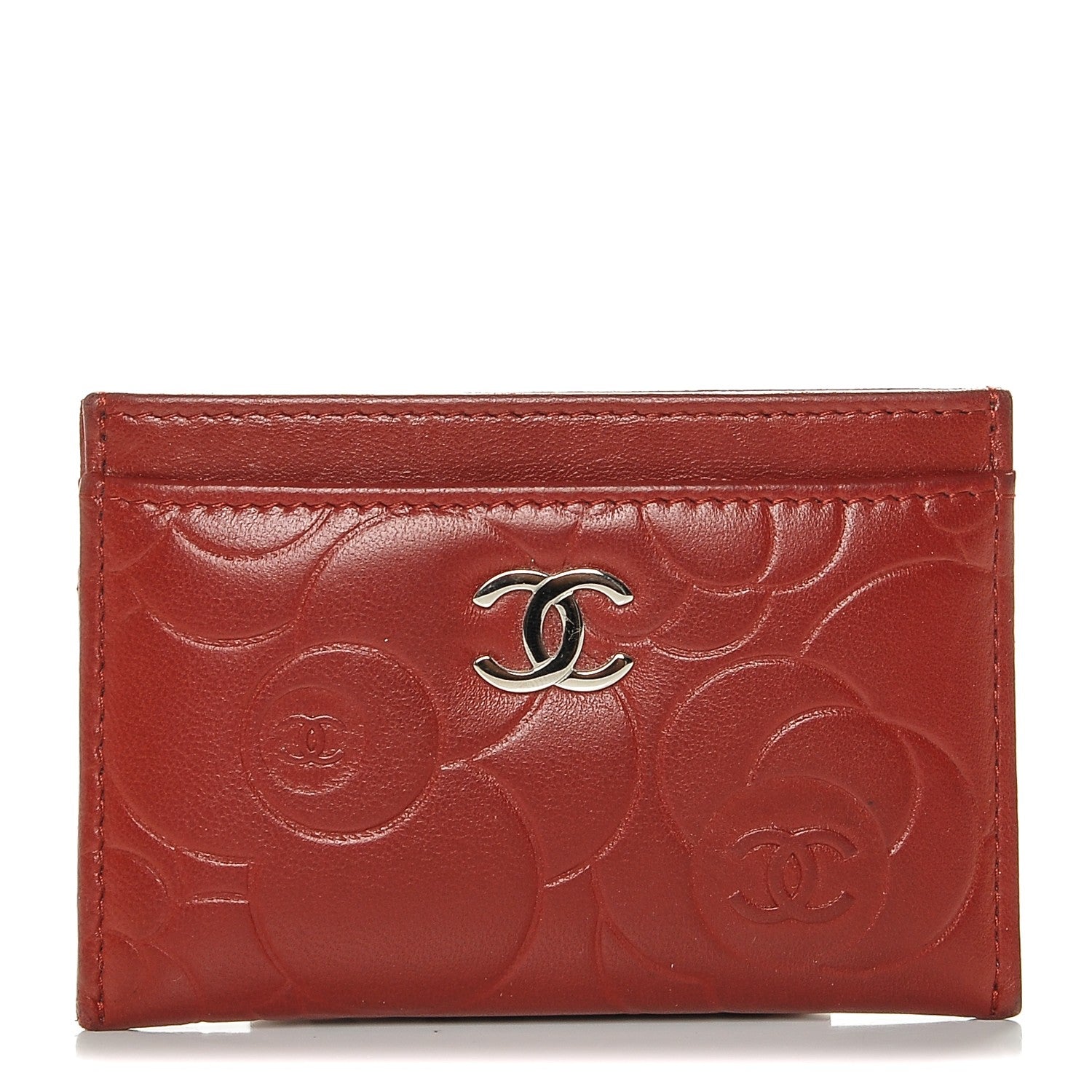 Chanel Lambskin Camellia Embossed Card Holder Red 1 of 7
