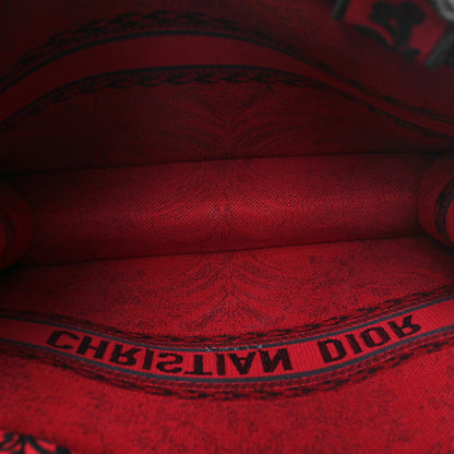 Christian Dior Canvas Embroidered Large Ornamental Cornely Effect Book Tote Red Black 6 of 10