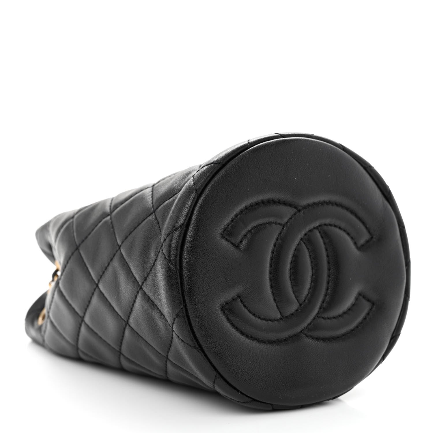 Chanel Lambskin Quilted Pearl Crush Drawstring Bag Black 4 of 11