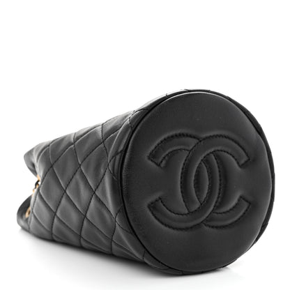 Chanel Lambskin Quilted Pearl Crush Drawstring Bag Black 4 of 11