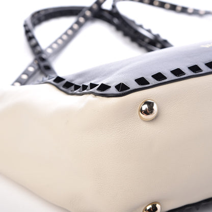 Valentino Garavani Vitello Monochrome Small Rockstud Tote Black Light Ivory 10 of 14