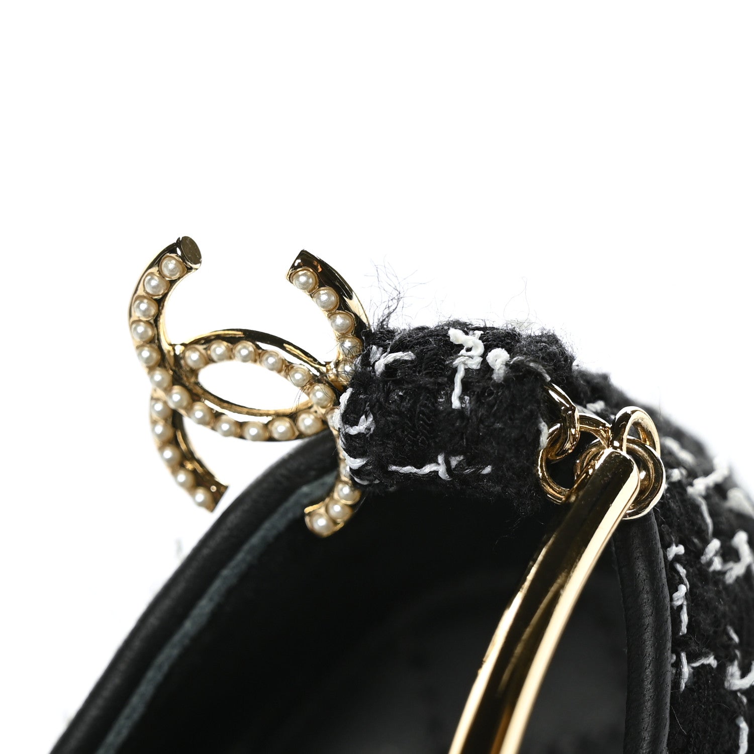 Chanel Tweed Lambskin Cap Toe Ankle Chain Ballerina Flats 41 Black White 9 of 10