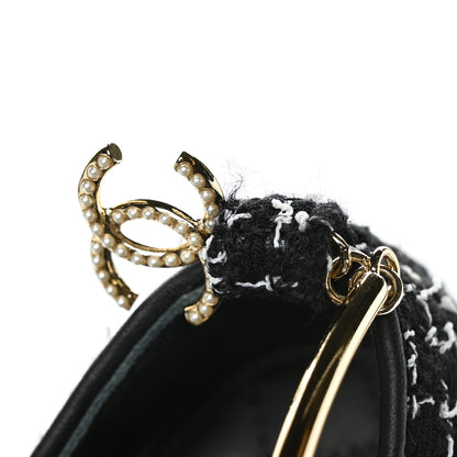 Chanel Tweed Lambskin Cap Toe Ankle Chain Ballerina Flats 41 Black White 9 of 10