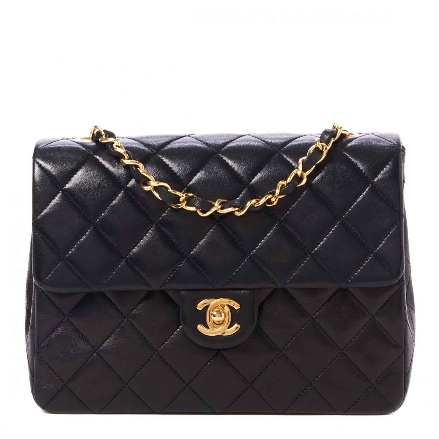Lambskin Quilted Mini Square Flap Bag Black