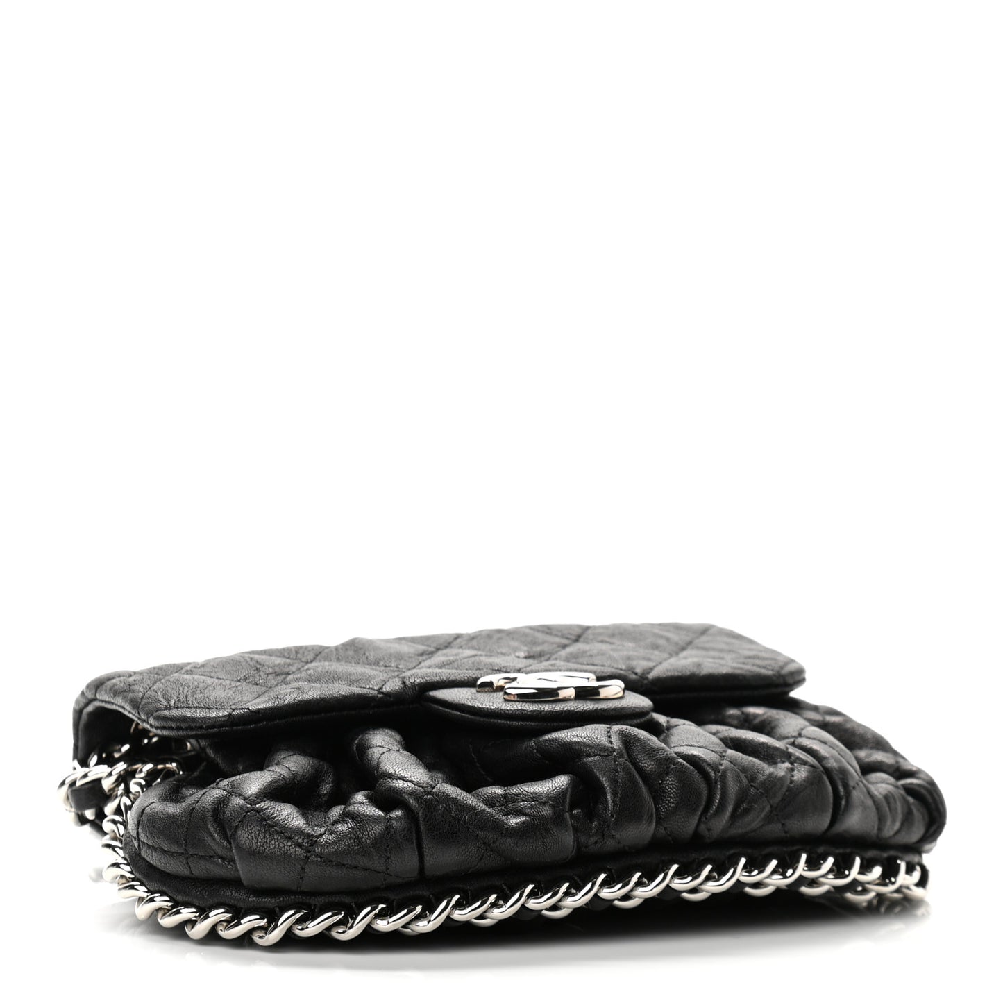 Washed Lambskin Quilted Medium Chain Around Flap Black