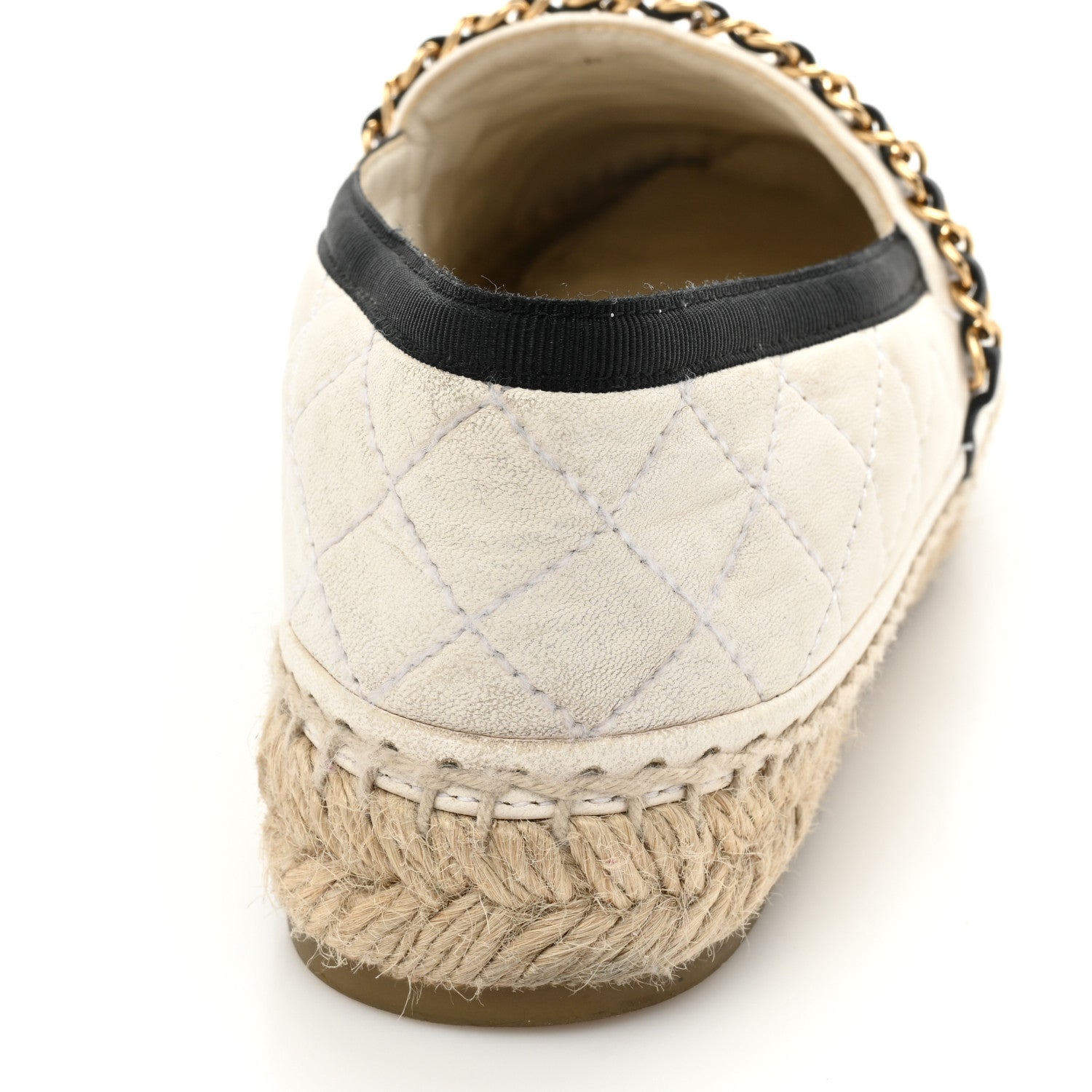 Chanel Lambskin Grosgrain Quilted CC Chain Espadrilles 37 White Black 14 of 17