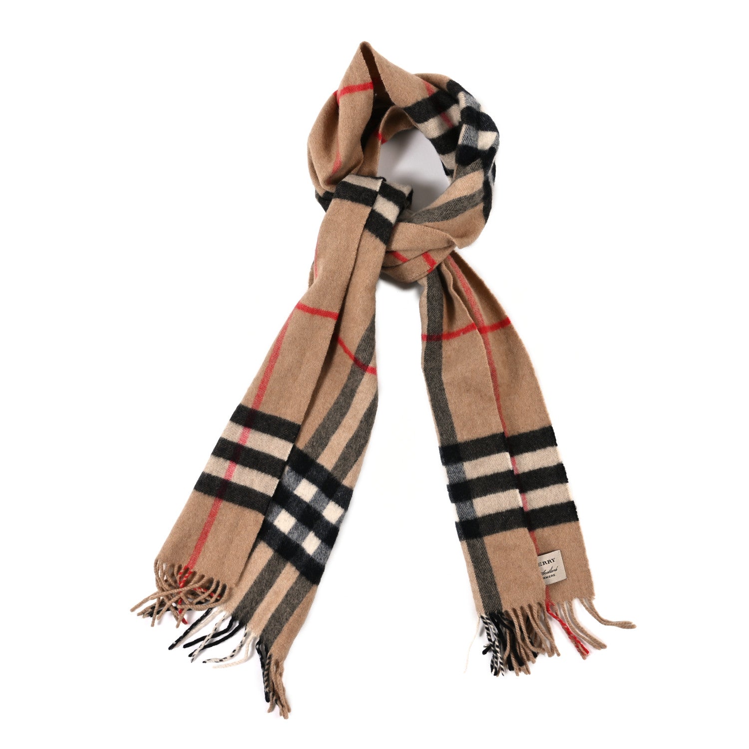 Burberry Cashmere House Check Fringe Scarf Camel 1 of 4
