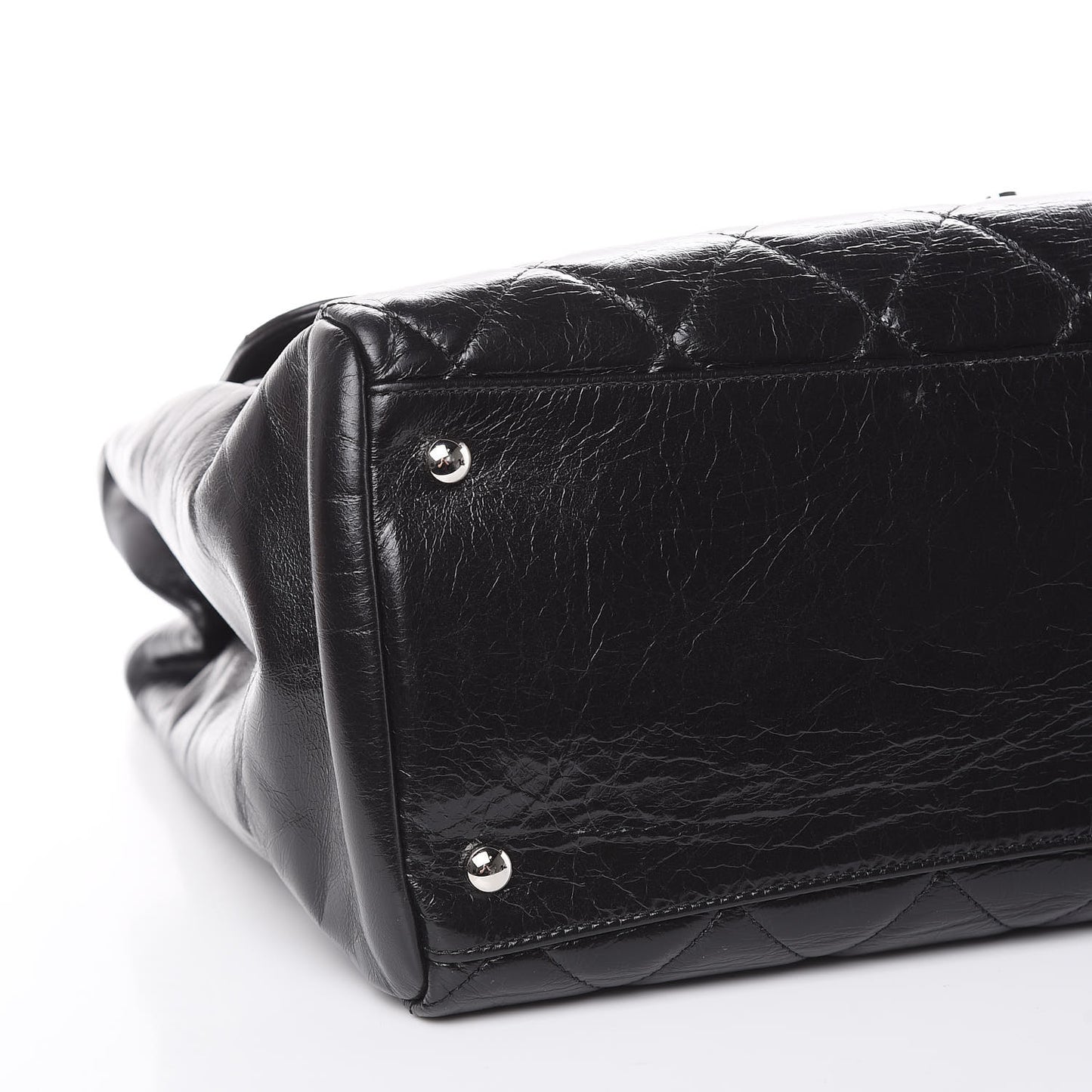 Glazed Calfskin Quilted Large CC Delivery Tote Black