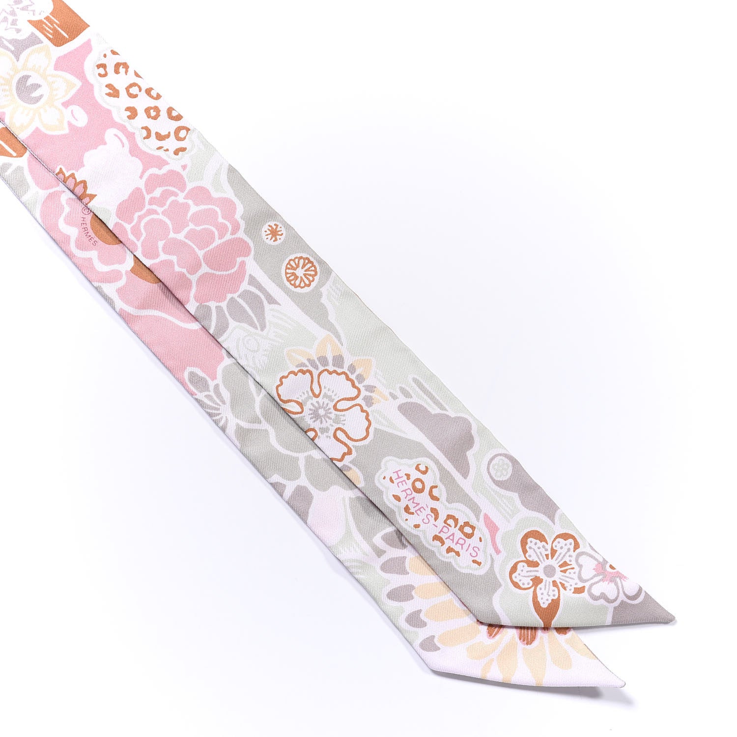 Hermes Silk Bingata Twilly Vieux Rose Vert De 2 of 4