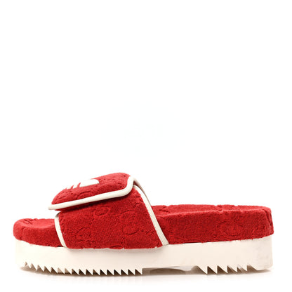 Gucci X ADIDAS Terry Cloth Trefoil GG Monogram Womens Platform Sandals 38 Maple Red Off White 1 of 7