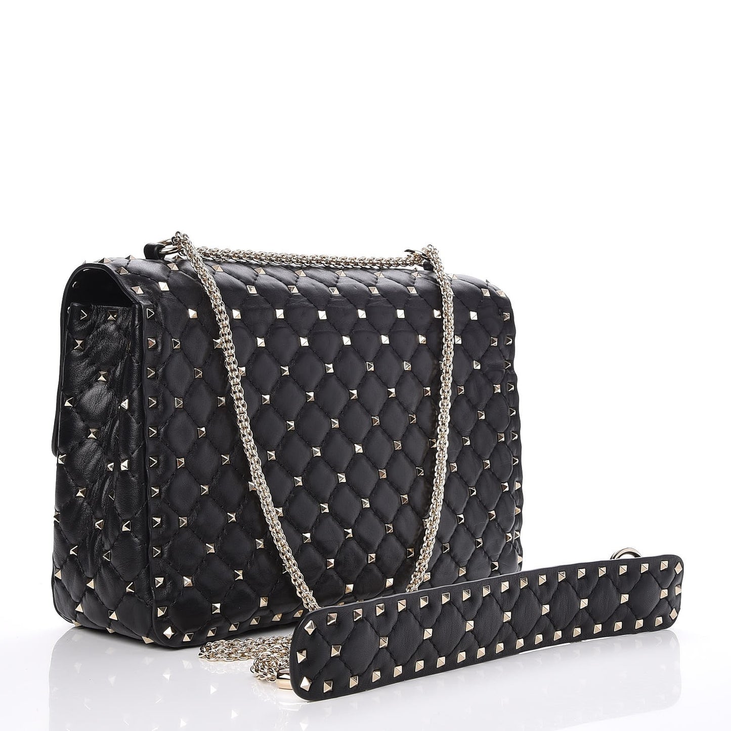 Lambskin Large Rockstud Spike Shoulder Bag Black