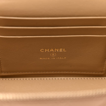 Chanel Lambskin Quilted Metal Small Top Handle Vanity Case With Chain Beige 7 of 12