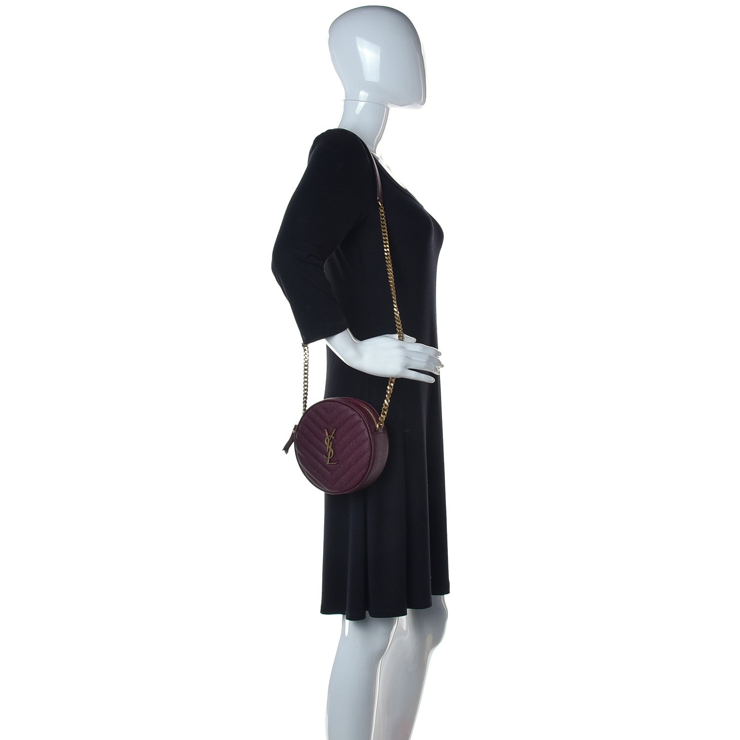 Saint Laurent Grain De Poudre Matelasse Chevron Quilted Round Vinyle Camera Bag Rouge Legion 2 of 10
