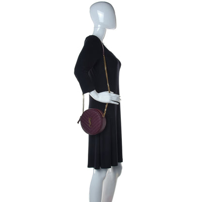 Saint Laurent Grain De Poudre Matelasse Chevron Quilted Round Vinyle Camera Bag Rouge Legion 2 of 10