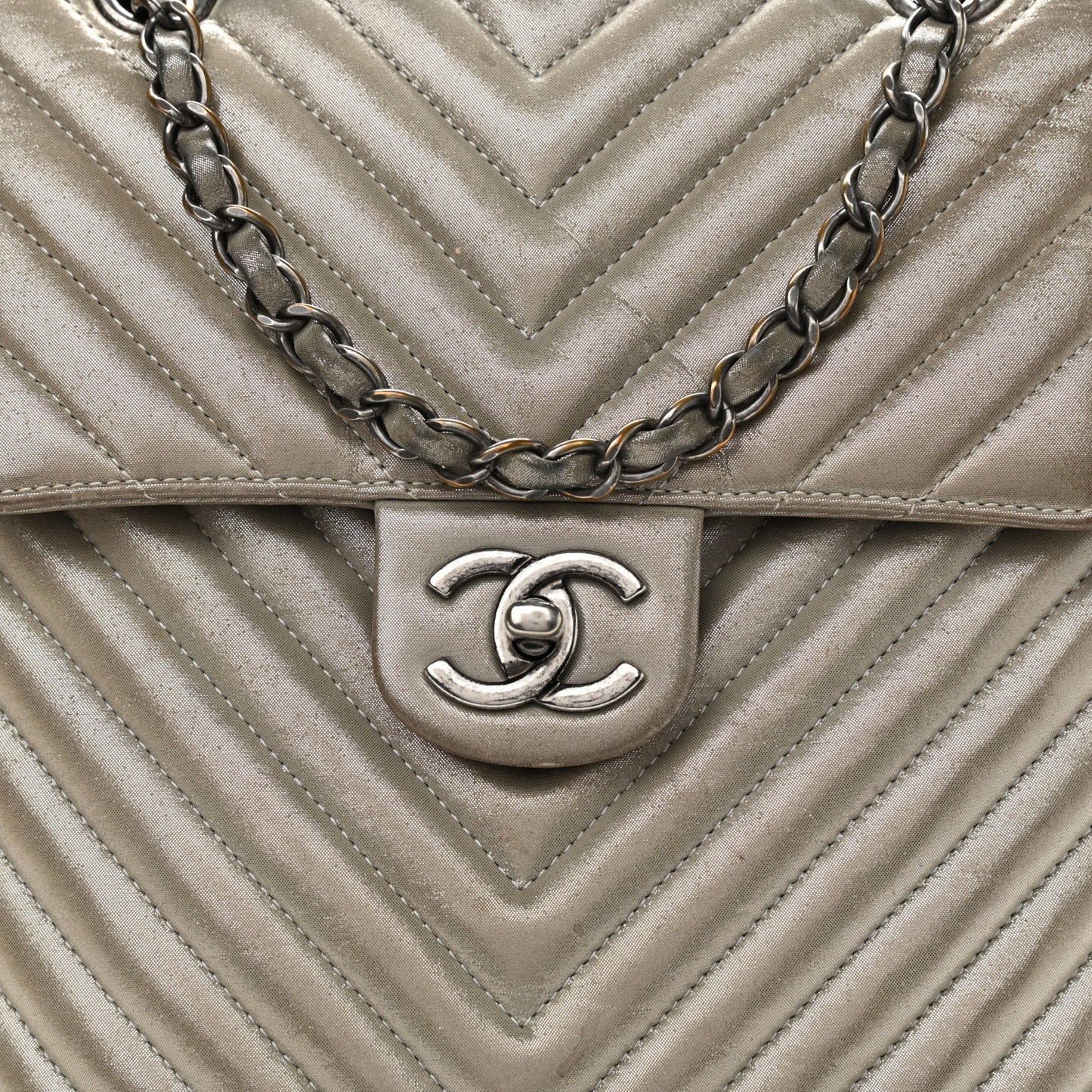 Iridescent Calfskin Chevron Quilted Small Urban Spirit Backpack Silver