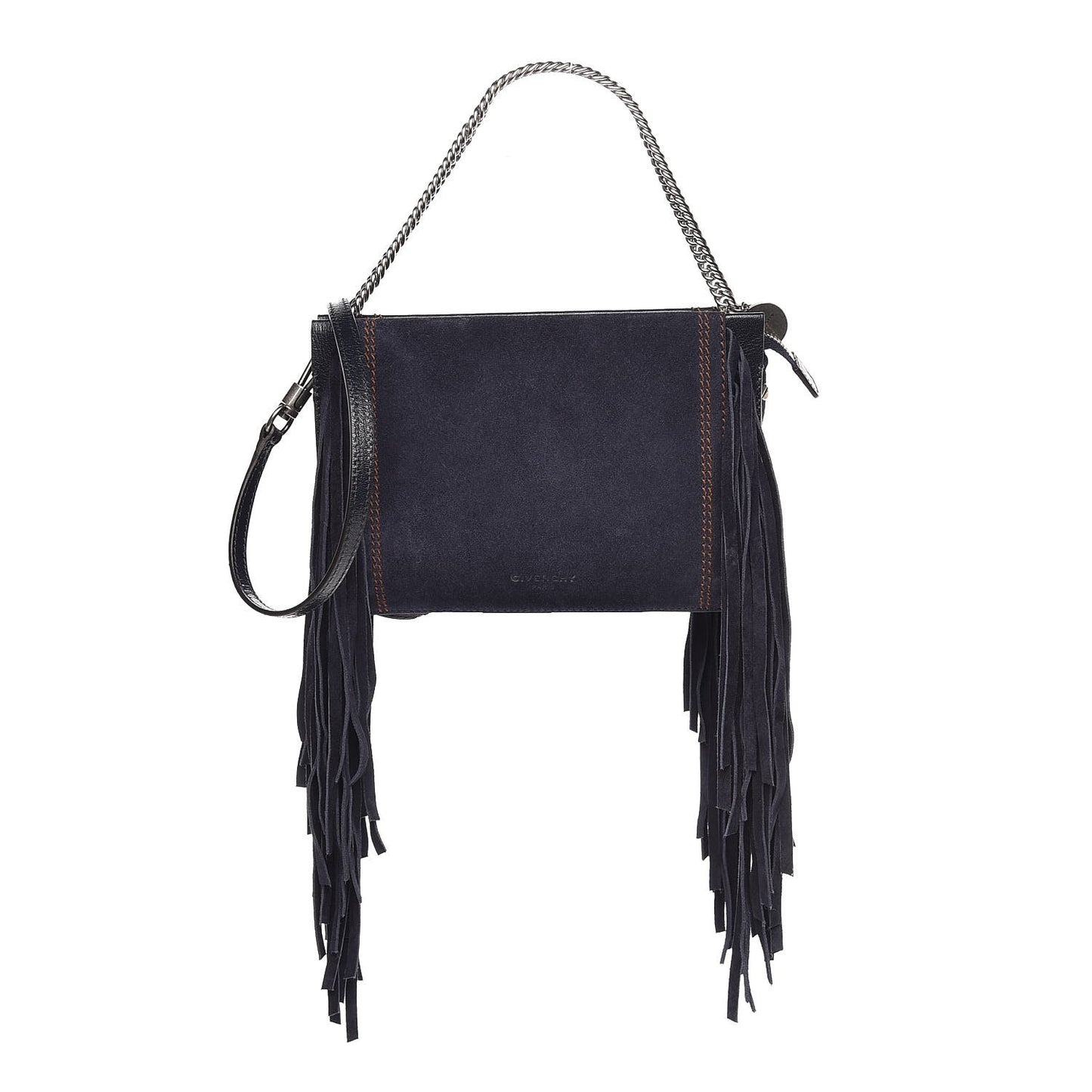 Calfskin Suede Fringe Cross 3 Crossbody Bag Dark Blue