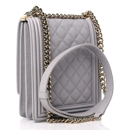 Chanel Caviar Quilted North South Boy Flap Light Grey 3 of 9