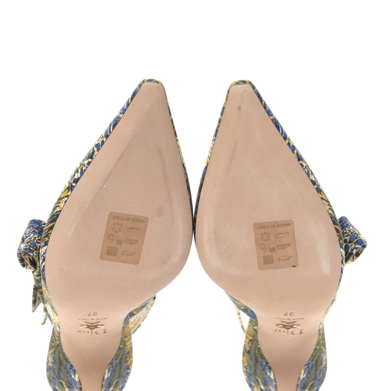Christian Dior Toile De Jouy Sweet D Slingback Pumps 37 Blue Yellow 6 of 9