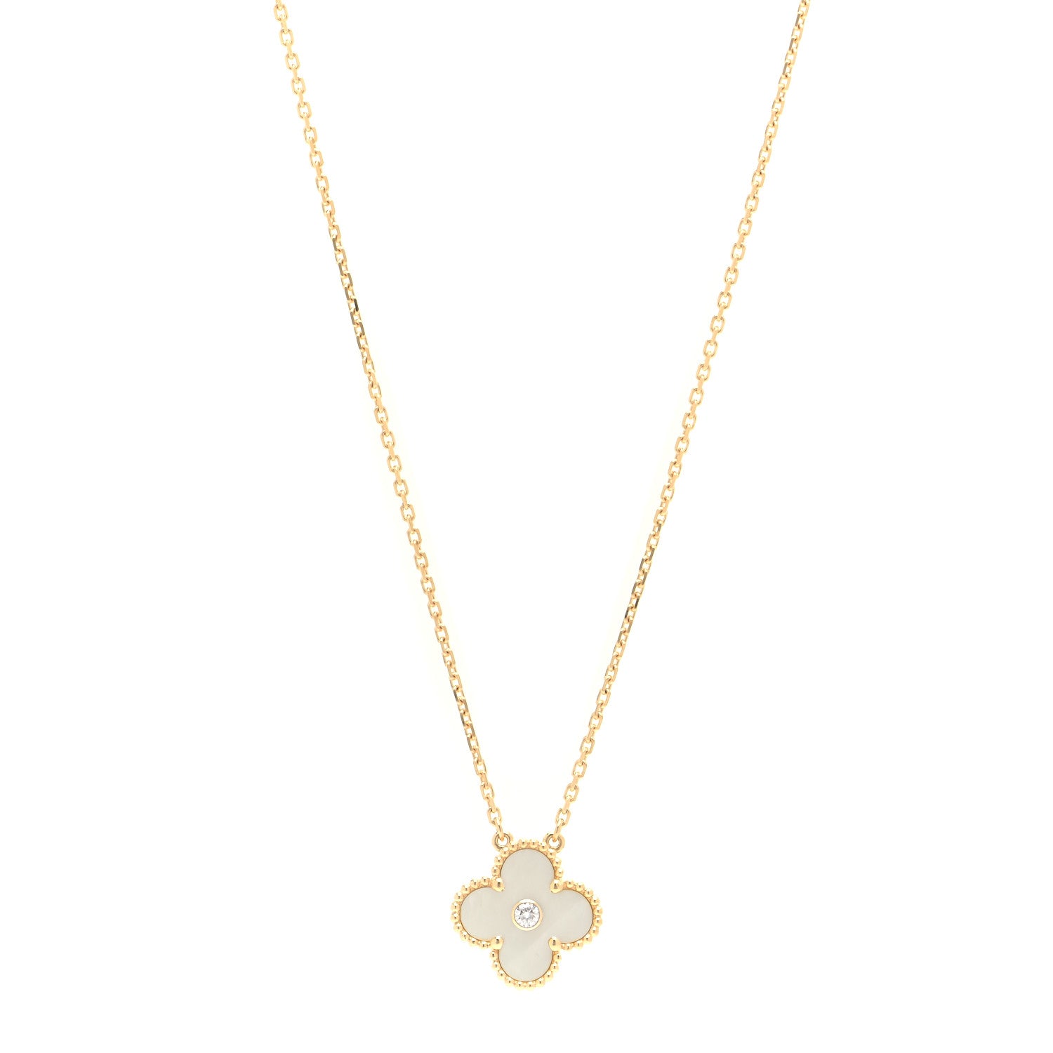 Van Cleef & Arpels 18K Yellow Gold Diamond Yellow Mother of Pearl Vintage Alhambra Pendant Necklace 1 of 6