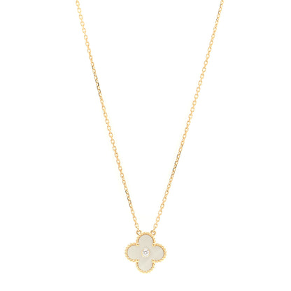Van Cleef & Arpels 18K Yellow Gold Diamond Yellow Mother of Pearl Vintage Alhambra Pendant Necklace 1 of 6