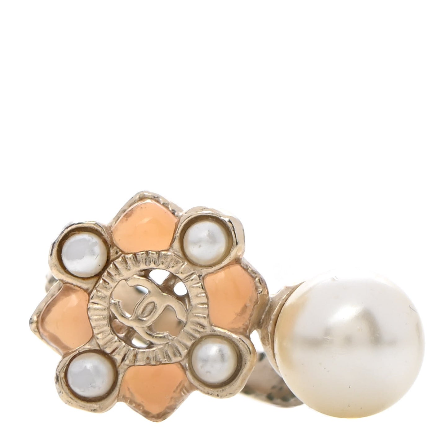 Gripoix Pearl CC Ring 53 6.5 Gold